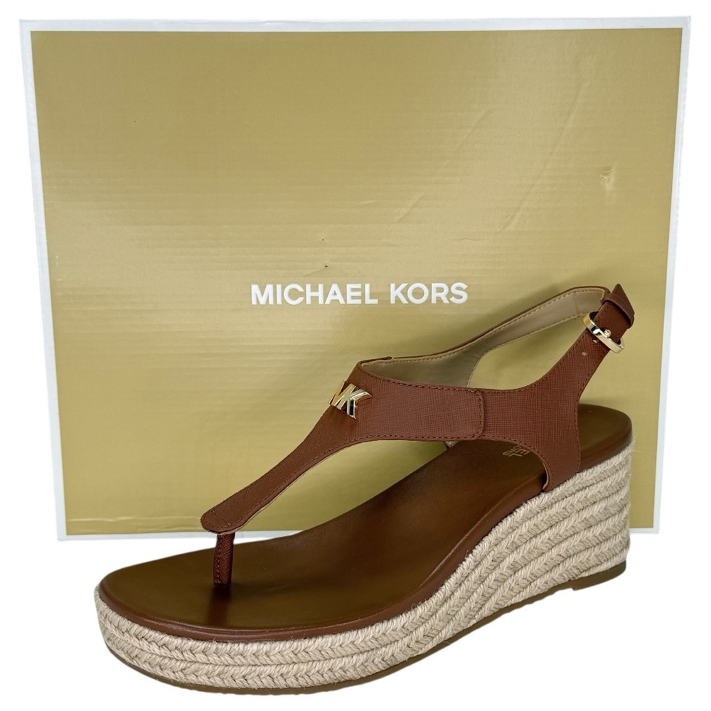 Michael Kors Laney Tan Faux Leather Womens Thong Wedge Sandals Size 7.5M - Picture 12 of 12